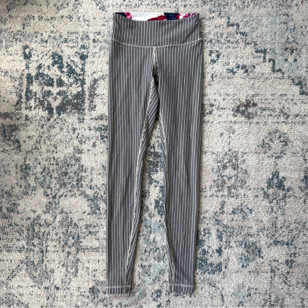 Lululemon Navy Blue and White Striped Leggings, Women’s Size 4